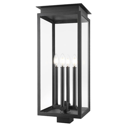 Z-Lite Nova 4 Light 10.5" Outdoor Post Mount/Square, Black/Clear - 5018PHBS-BK