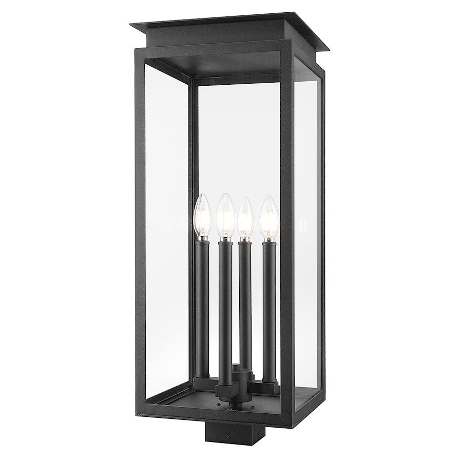 Z-Lite Nova 4 Light 10.5" Outdoor Post Mount/Square, Black/Clear - 5018PHBS-BK
