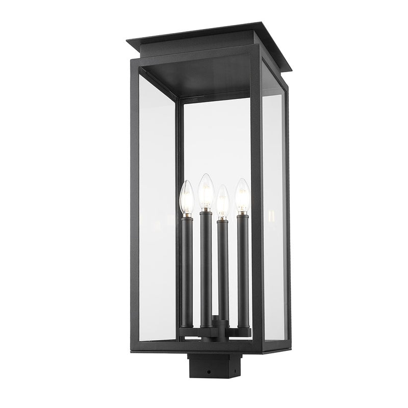 Z-Lite Nova 4 Light 10.5" Outdoor Post Mount/Square, Black/Clear