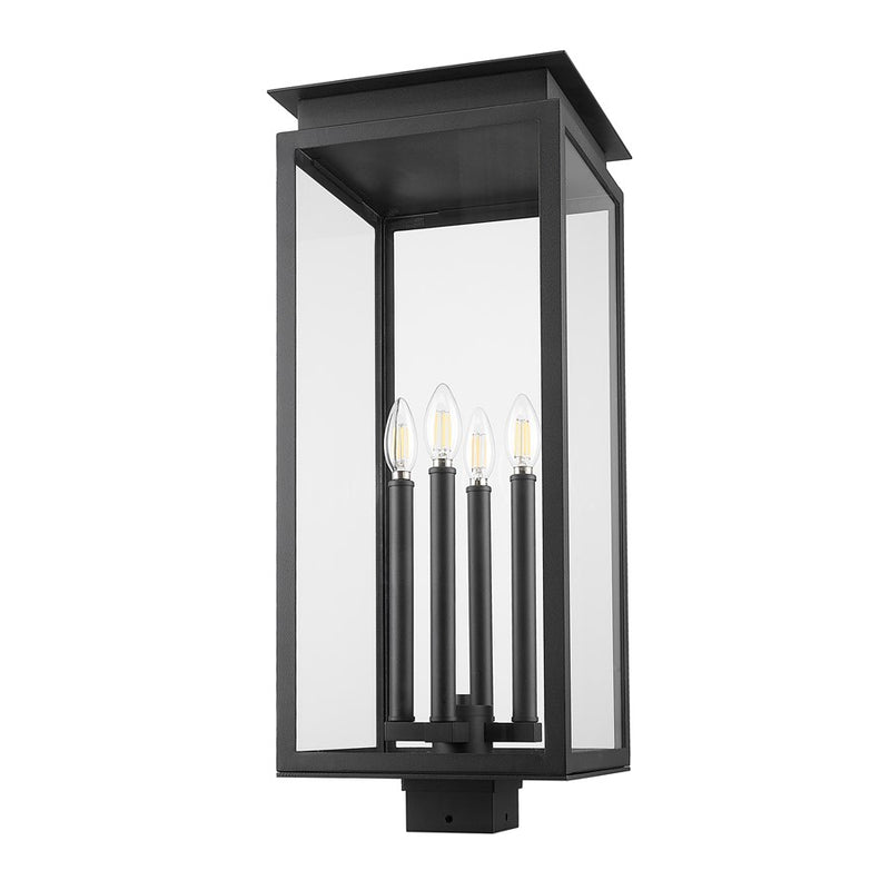 Z-Lite Nova 4 Light 10.5" Outdoor Post Mount/Square, Black/Clear