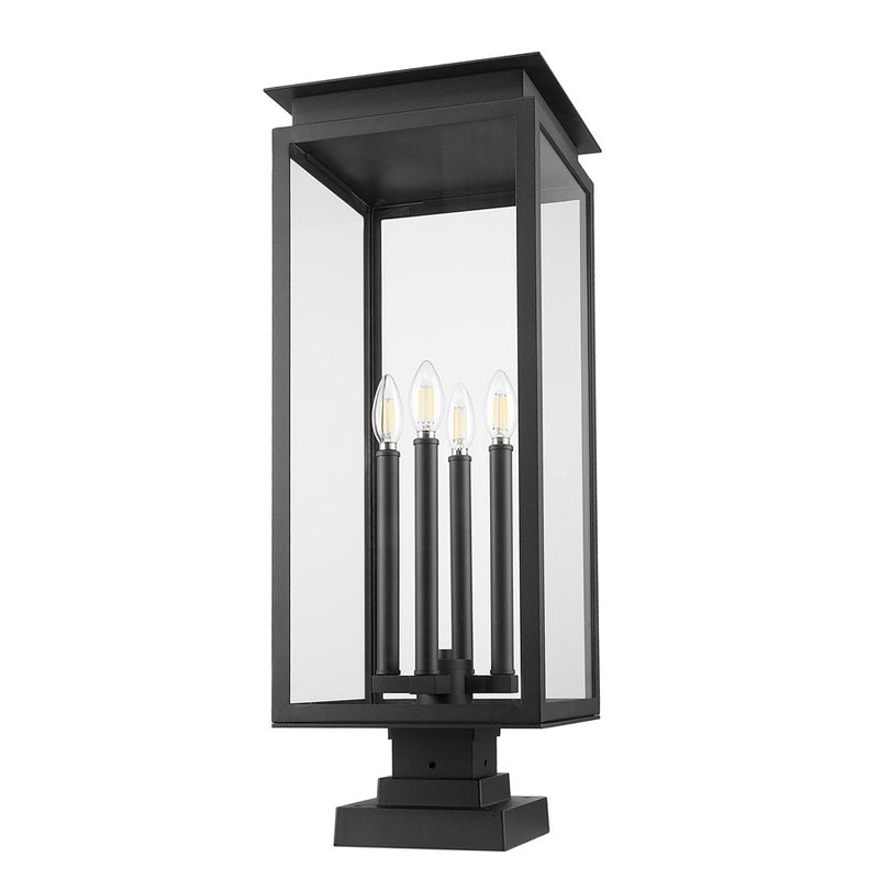 Z-Lite Nova 4Lt 10.5" Outdoor Pier Mount/Square, Black/Clear