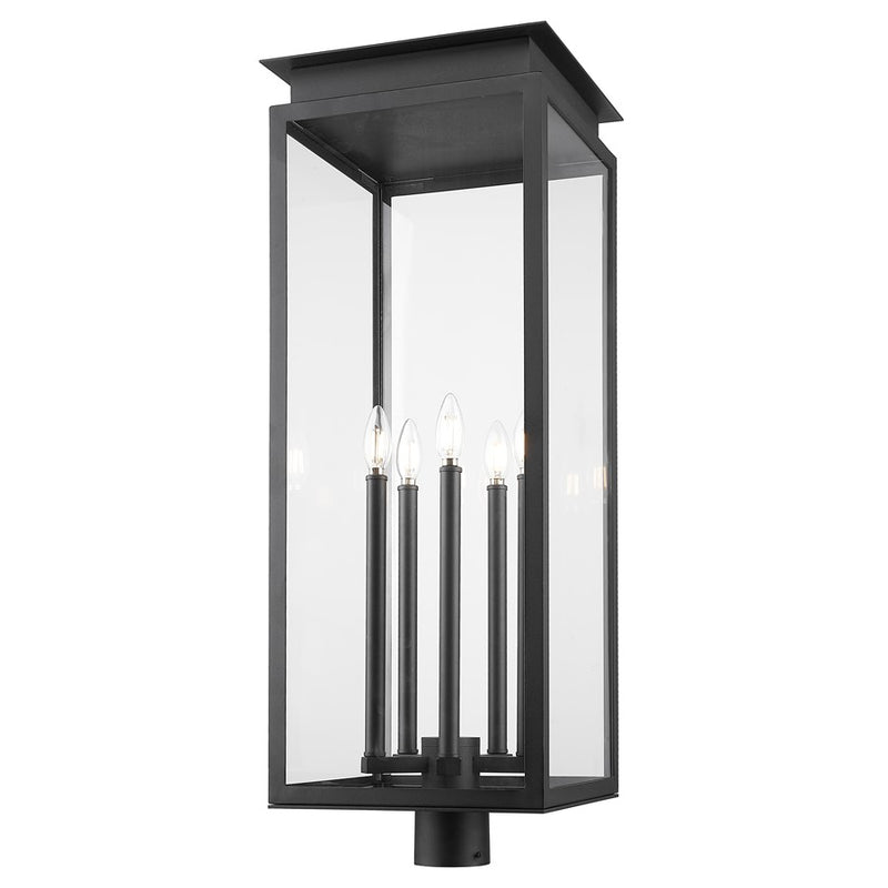 Z-Lite Nova 5 Light 12.5" Outdoor Post Mount/Round, Black/Clear