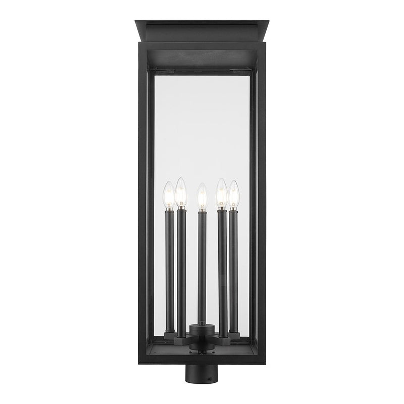 Z-Lite Nova 5 Light 12.5" Outdoor Post Mount/Round, Black/Clear
