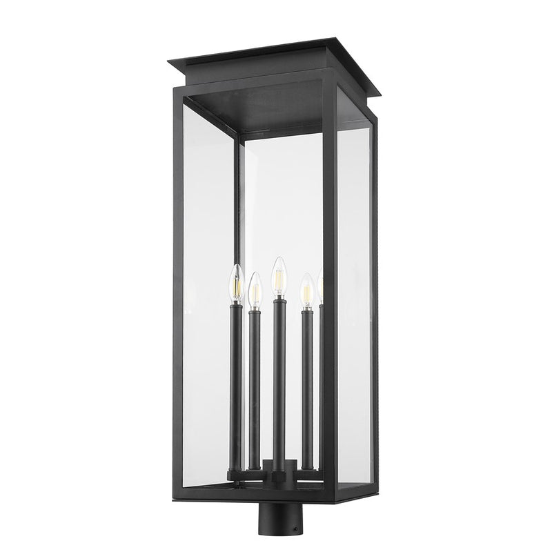 Z-Lite Nova 5 Light 12.5" Outdoor Post Mount/Round, Black/Clear
