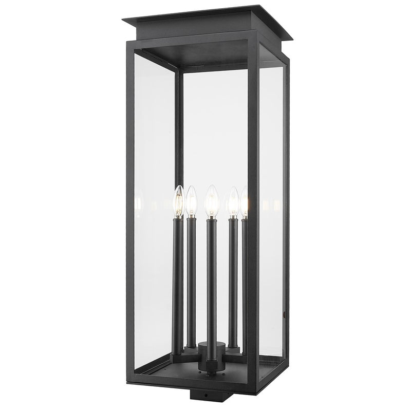 Z-Lite Nova 5 Light 12.5" Outdoor Post Mount/Square, Black/Clear - 5018PHXLS-BK