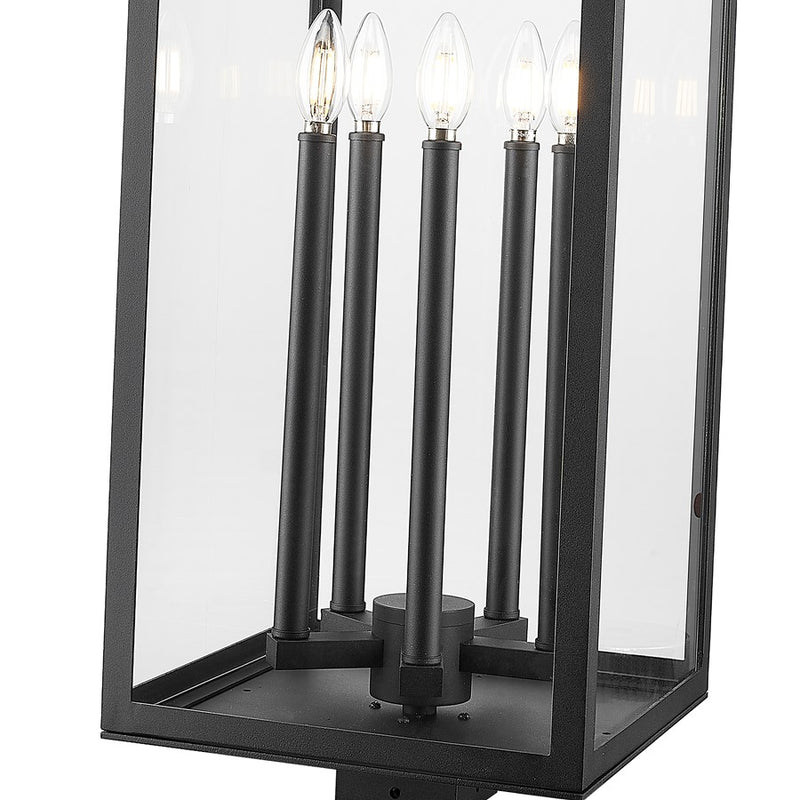 Z-Lite Nova 5 Light 12.5" Outdoor Post Mount/Square, Black/Clear