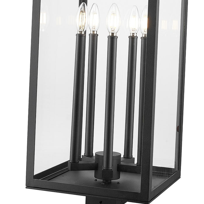 Z-Lite Nova 5 Light 12.5" Outdoor Post Mount/Square, Black/Clear