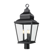 Z-Lite Raphael 3Lt 28" Outdoor Post Mount, Sand Black/Clear Seedy - 5029PHBR-BK