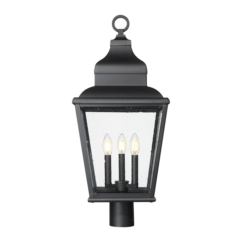 Z-Lite Raphael 3Lt 28" Outdoor Post Mount, Sand Black/Clear Seedy