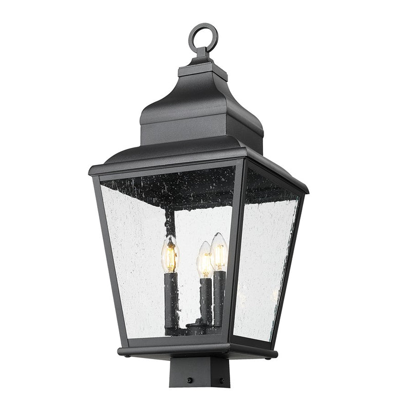 Z-Lite Raphael 3Lt 27" Outdoor Post Mount, Sand Black/Clear Seedy