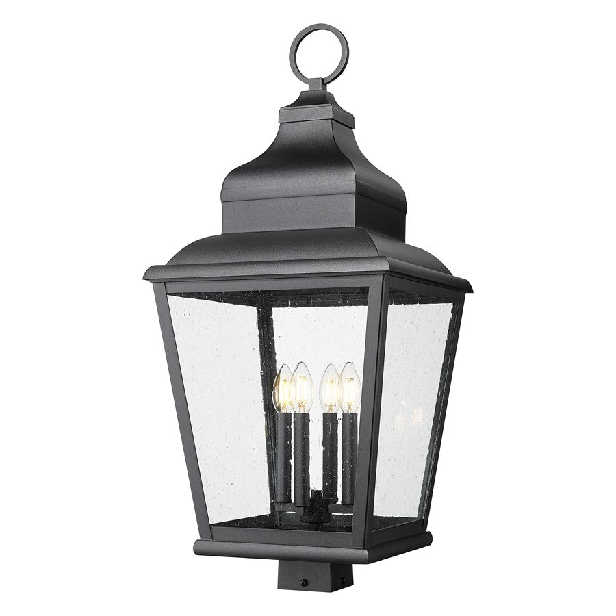 Z-Lite Raphael 4Lt 32" Outdoor Post Mount, Sand Black/Clear Seedy - 5029PHXLS-BK