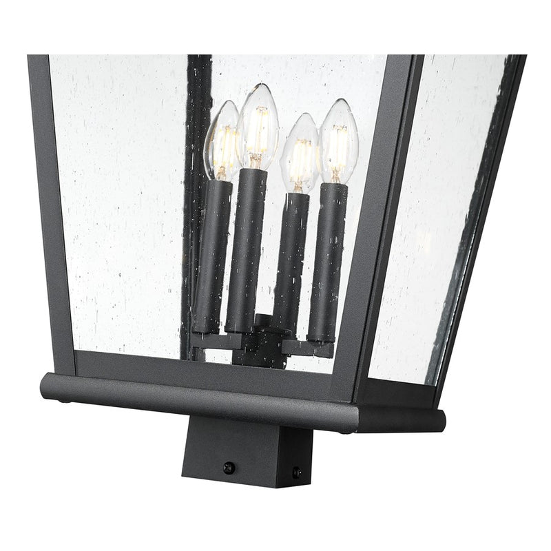 Z-Lite Raphael 4Lt 32" Outdoor Post Mount, Sand Black/Clear Seedy