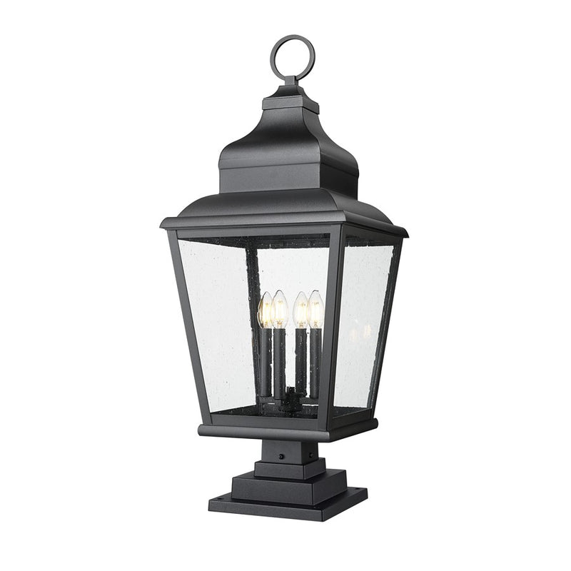 Z-Lite Raphael 4Lt 35" Outdoor SQ Pier Mount, Black/Seed - 5029PHXLS-LSQPM-BK