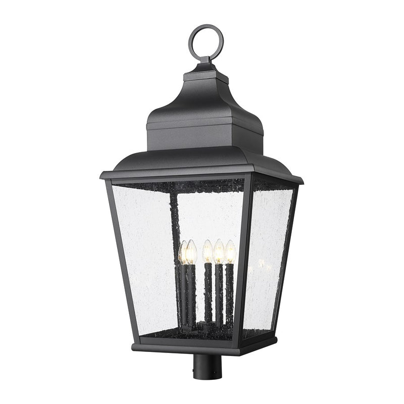 Z-Lite Raphael 5Lt 41" Outdoor Post Mount, Black/Clear Seedy - 5029PHXXLR-BK
