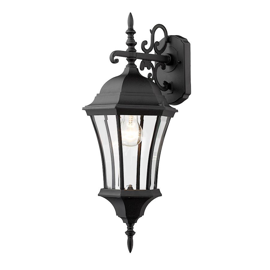 Z-Lite Wakefield Outdoor Wall Light, 10x9.5x24", Black, Clear Beveled - 522M-BK