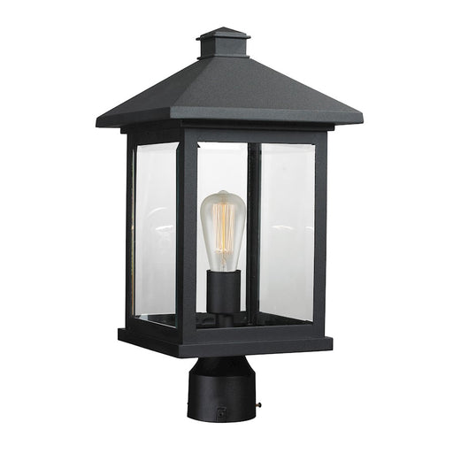 Z-Lite Portland 1 Light Post Mount, 9.5x18.5", Black, Clear Beveled - 531PHBR-BK