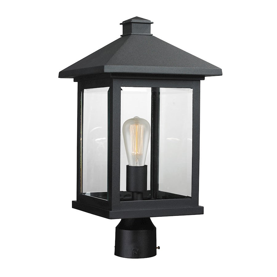 Z-Lite Portland 1 Light Post Mount, 9.5x18.5", Black, Clear Beveled - 531PHBR-BK