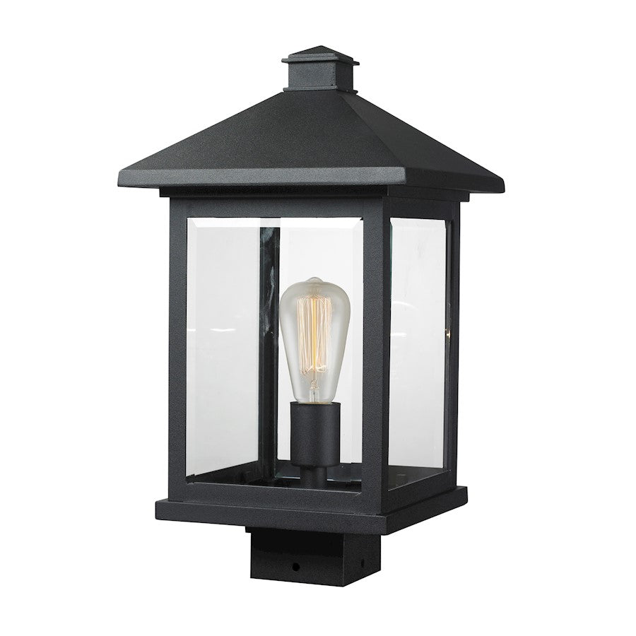 Z-Lite Portland 1 Light Post Mount, 9.5x17", Black, Clear Beveled - 531PHBS-BK