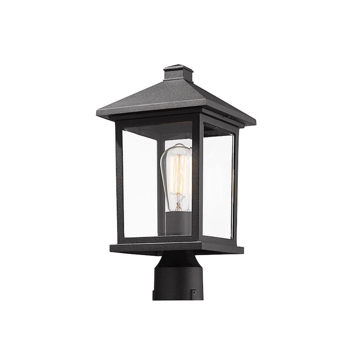 Z-Lite Portland 1 Light Post Mount Light, 8x16", Black, Clear Beveled - 531PHMR-BK