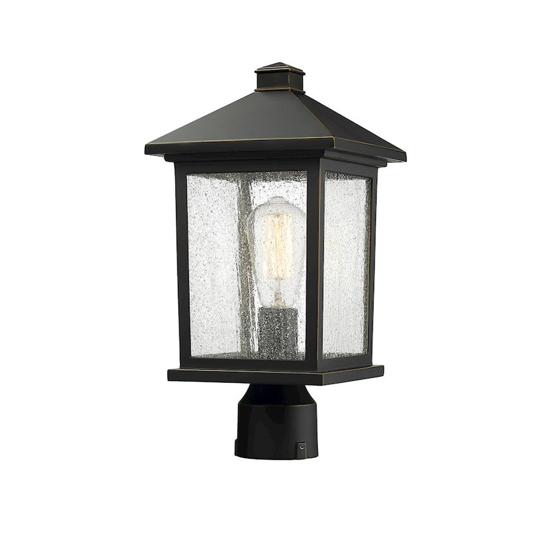 Z-Lite Portland 1 Light Post Mount, 8x16", Oil Bronze, Clear Seedy - 531PHMR-ORB