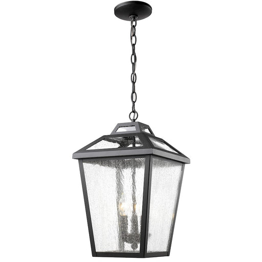 Z-Lite Bayland 3 Light Outdoor Chain Light, 11x11x19", Black, Clear Seed - 539CHB-BK