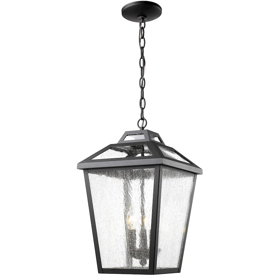 Z-Lite Bayland 3 Light Outdoor Chain Light, 11x11x19", Black, Clear Seed - 539CHB-BK