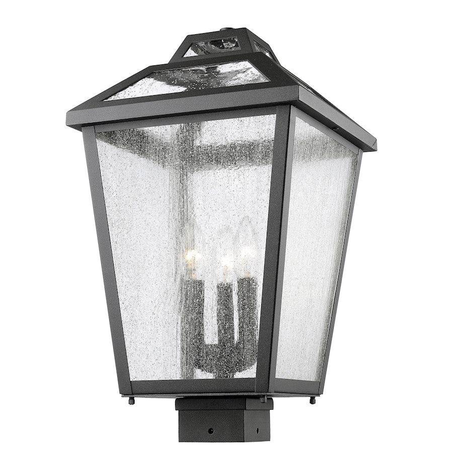 Z-Lite Bayland 3 Light Outdoor Post Mt, 11x11x19", Black, Clear Seed - 539PHBS-BK