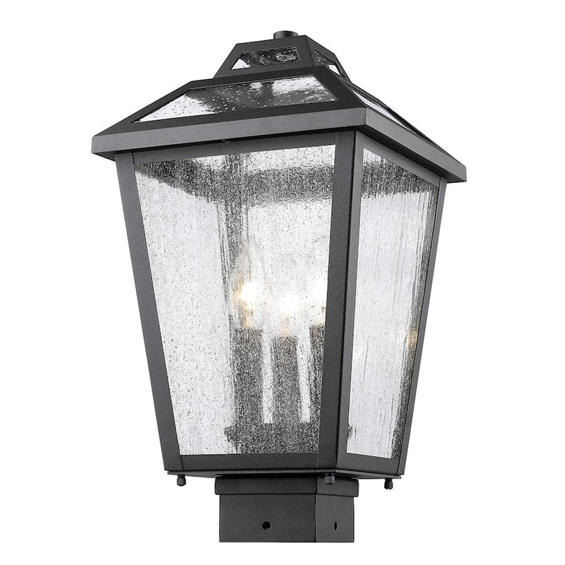 Z-Lite Bayland 3 Light Outdoor Post Mount, 9x9x16", Black, Clear Seedy - 539PHMS-BK
