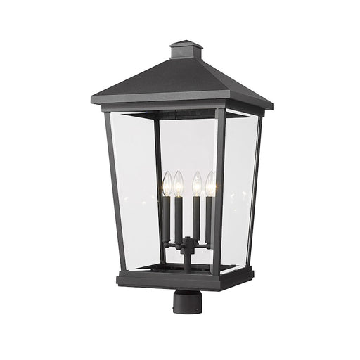 Z-Lite Beacon 4 Light Outdoor Post Mount, Black/Clear Beveled