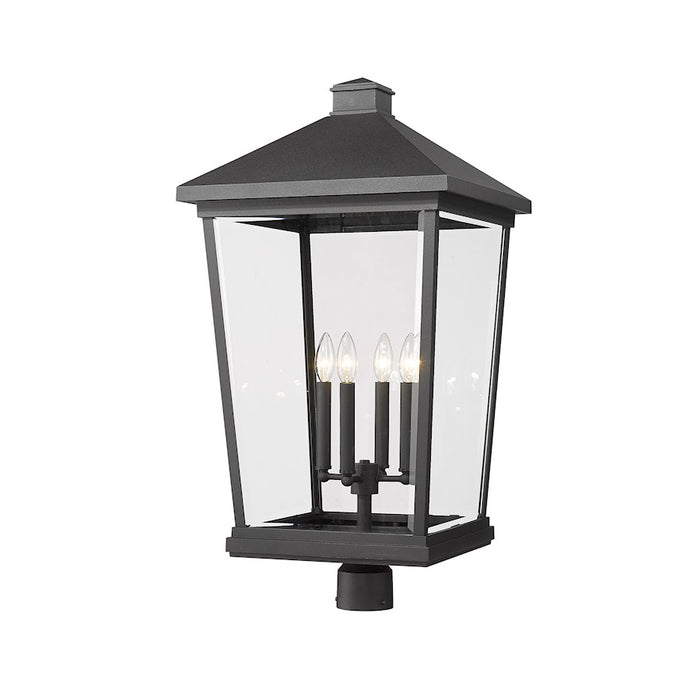 Z-Lite Beacon 4 Light Outdoor Post Mount, Black/Clear Beveled