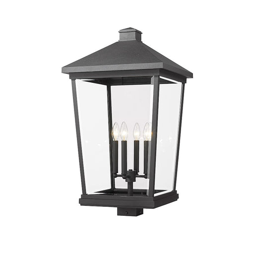 Z-Lite Beacon 4 Light Outdoor Post Mount, Black/Clear Beveled