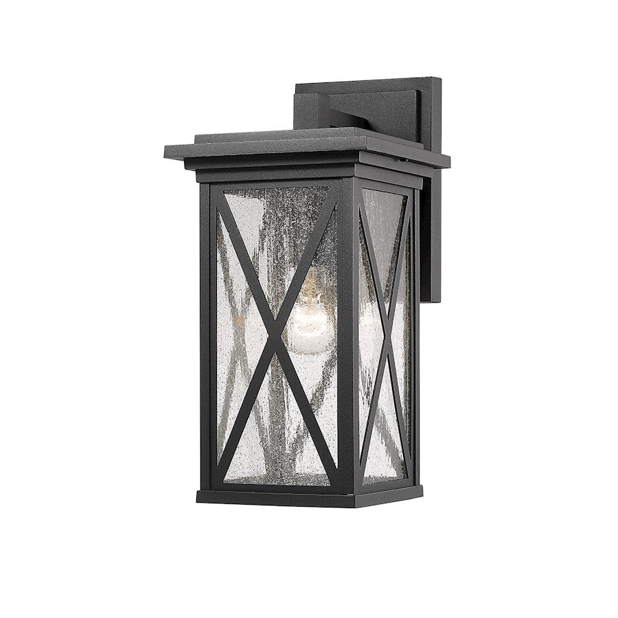 Z-Lite Brookside 1 Light 15" Outdoor Wall Sconce, Black, Clear Seedy - 583M-BK