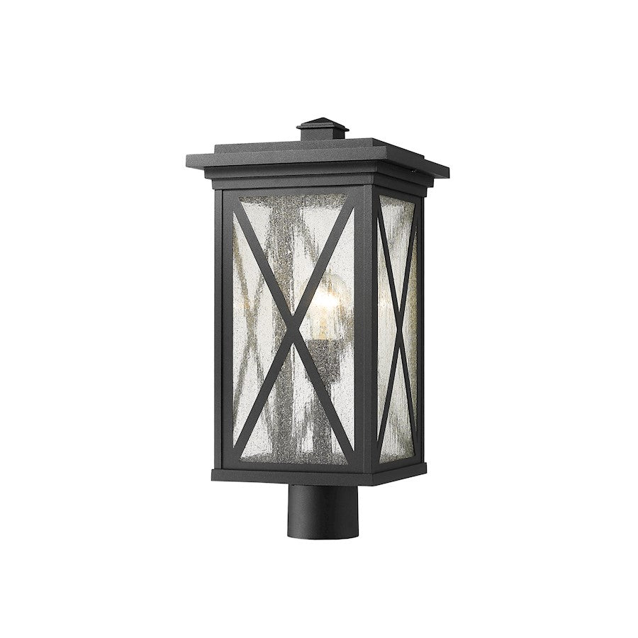 Z-Lite Brookside 1 Light 19" Outdoor Post Mount, Black/Seedy - 583PHBR-BK