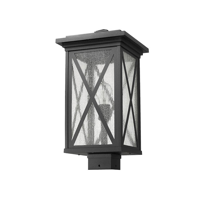 Z-Lite Brookside 1 Light Outdoor Post Mount Fixture, Black/Seedy
