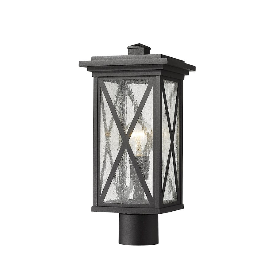 Z-Lite Brookside 1 Light 16" Outdoor Post Mount, Black/Seedy - 583PHMR-BK