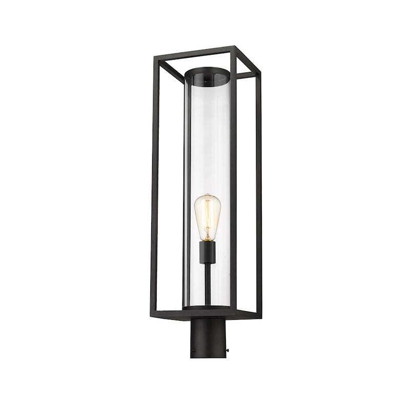 Z-Lite Dunbroch 1 Light 28" Outdoor Post Mount Fixture, Black/Clear - 584PHBR-BK