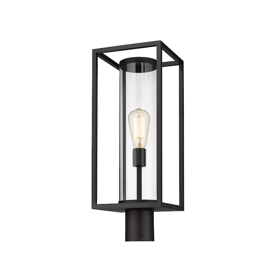 Z-Lite Dunbroch 1 Light 22" Outdoor Post Mount Fixture, Black/Clear - 584PHMR-BK