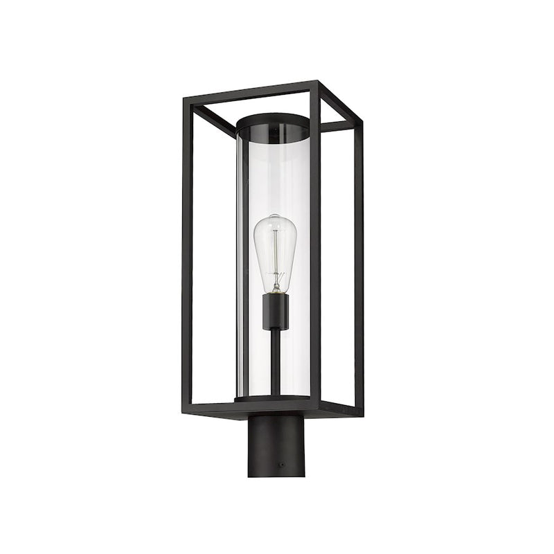 Z-Lite Dunbroch 1 Light 22" Outdoor Post Mount Fixture, Black/Clear