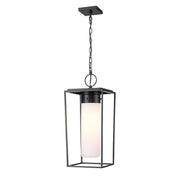 Z-Lite Sheridan 1 Light 23" Outdoor Ceiling Mount, Black/White Opal - 595CHB-BK