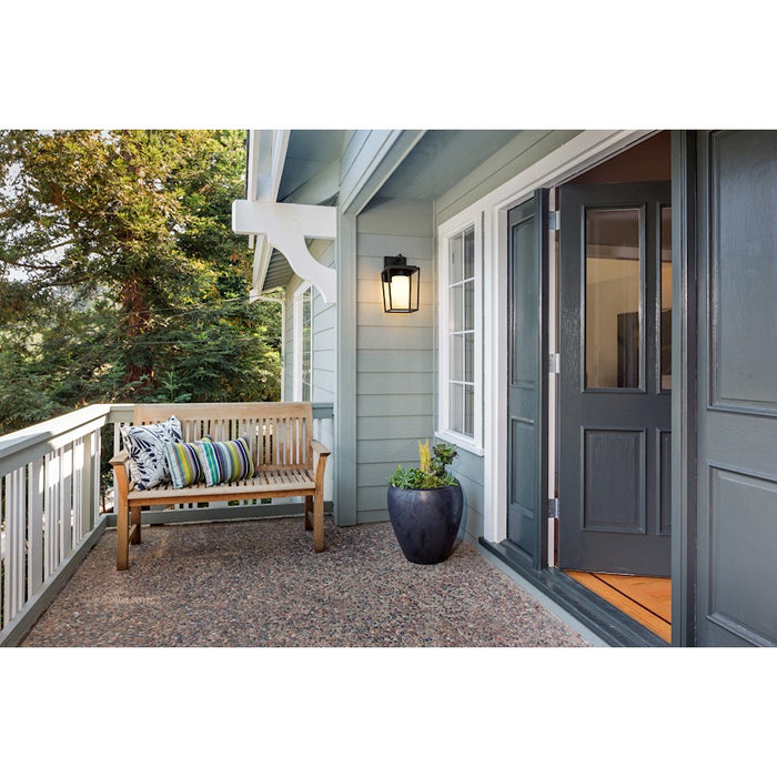 Z-Lite Sheridan 1 Light 13" Outdoor Wall Sconce, Black/White Opal