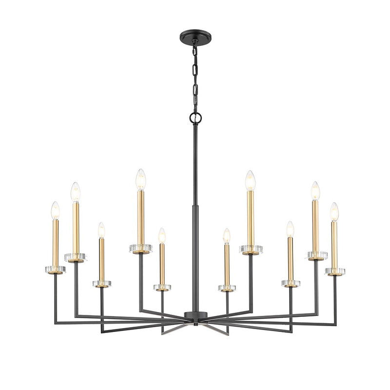 Z-Lite Gaultier 10 Light Chandelier, Matte Black/Mordern Gold
