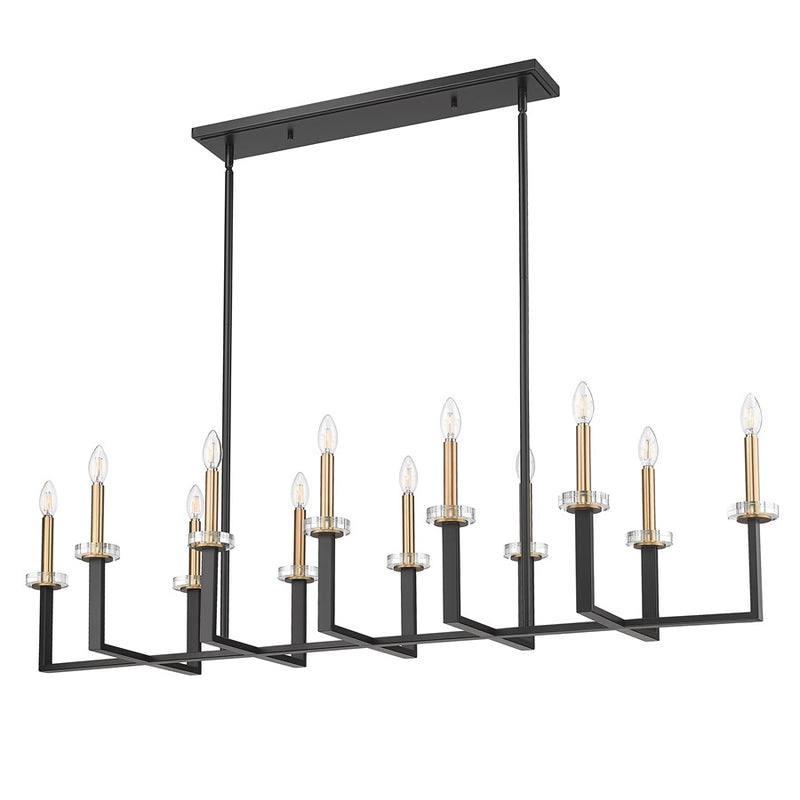 Z-Lite Gaultier 12Lt Linear Chandelier, Matte Black/Mordern Gold