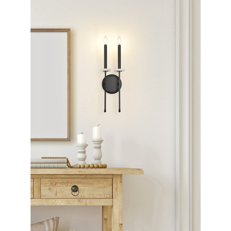 Z-Lite Gaultier 2 Light Wall Sconce, Matte Black/Mordern Gold