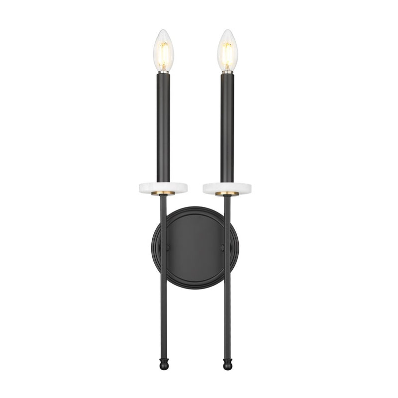 Z-Lite Gaultier 2 Light Wall Sconce, Matte Black/Mordern Gold