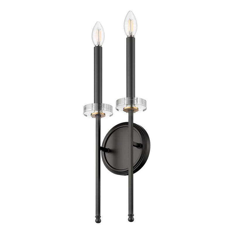 Z-Lite Gaultier 2 Light Wall Sconce, Matte Black/Mordern Gold