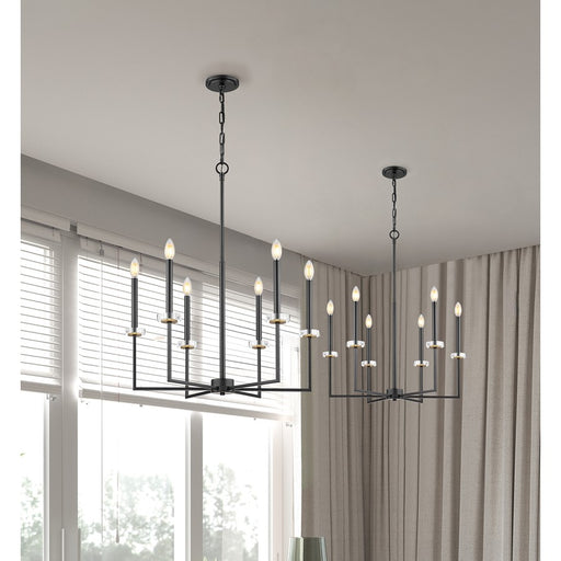 Z-Lite Gaultier 6 Light Chandelier, Matte Black/Mordern Gold