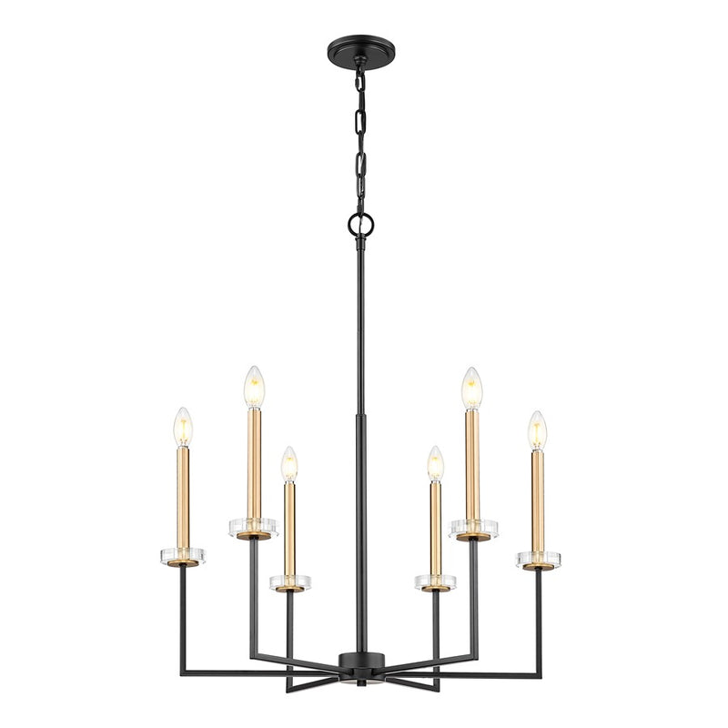 Z-Lite Gaultier 6 Light Chandelier, Matte Black/Mordern Gold