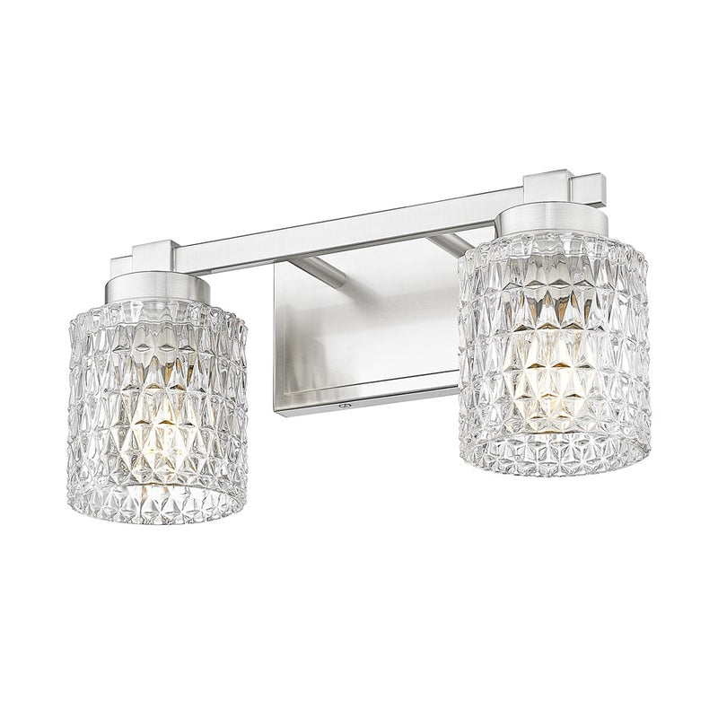 Z-Lite Jacqueline 2 Light Vanity, Brushed Nickel/Clear Diamond