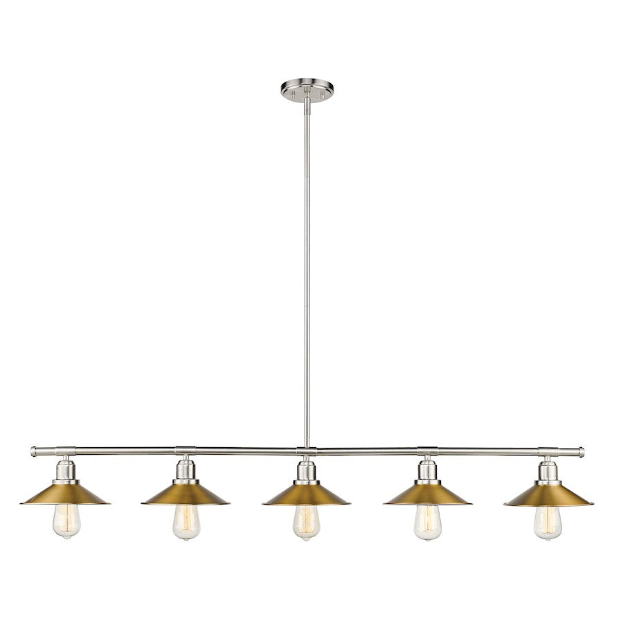 Z-Lite Casa 5 Light 9" Island/Billiard, Nickel, Factory Brass - 613-5L-BN-FB