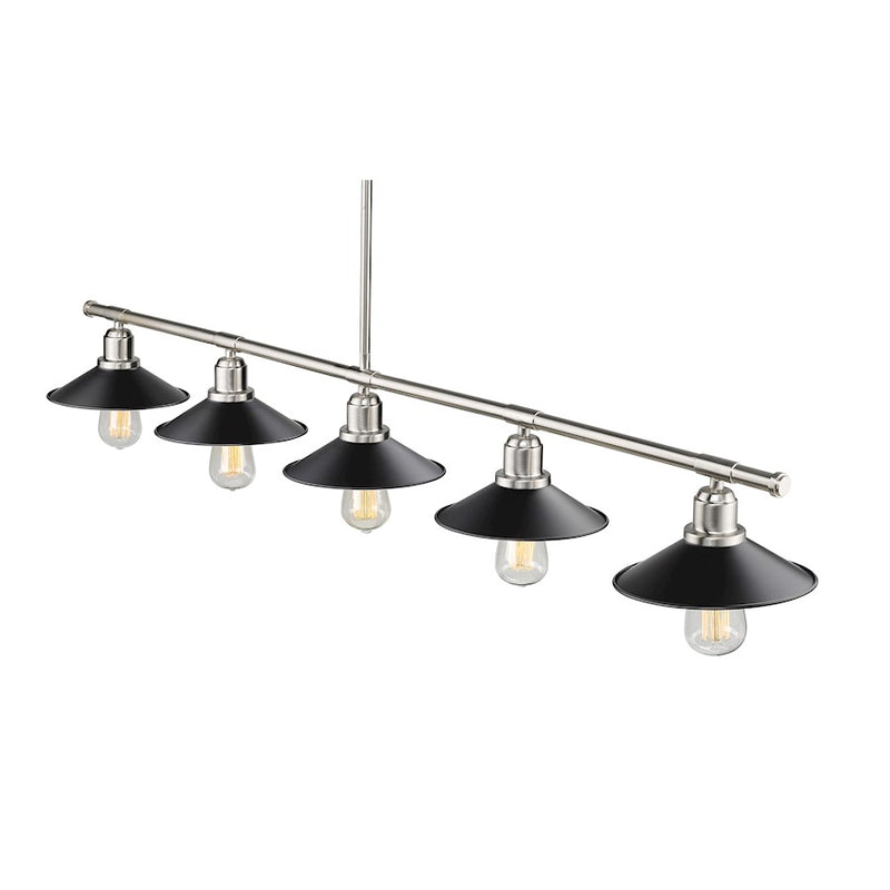 Z-Lite Casa 5 Light 9" Island/Billiard, Brushed Nickel/Black